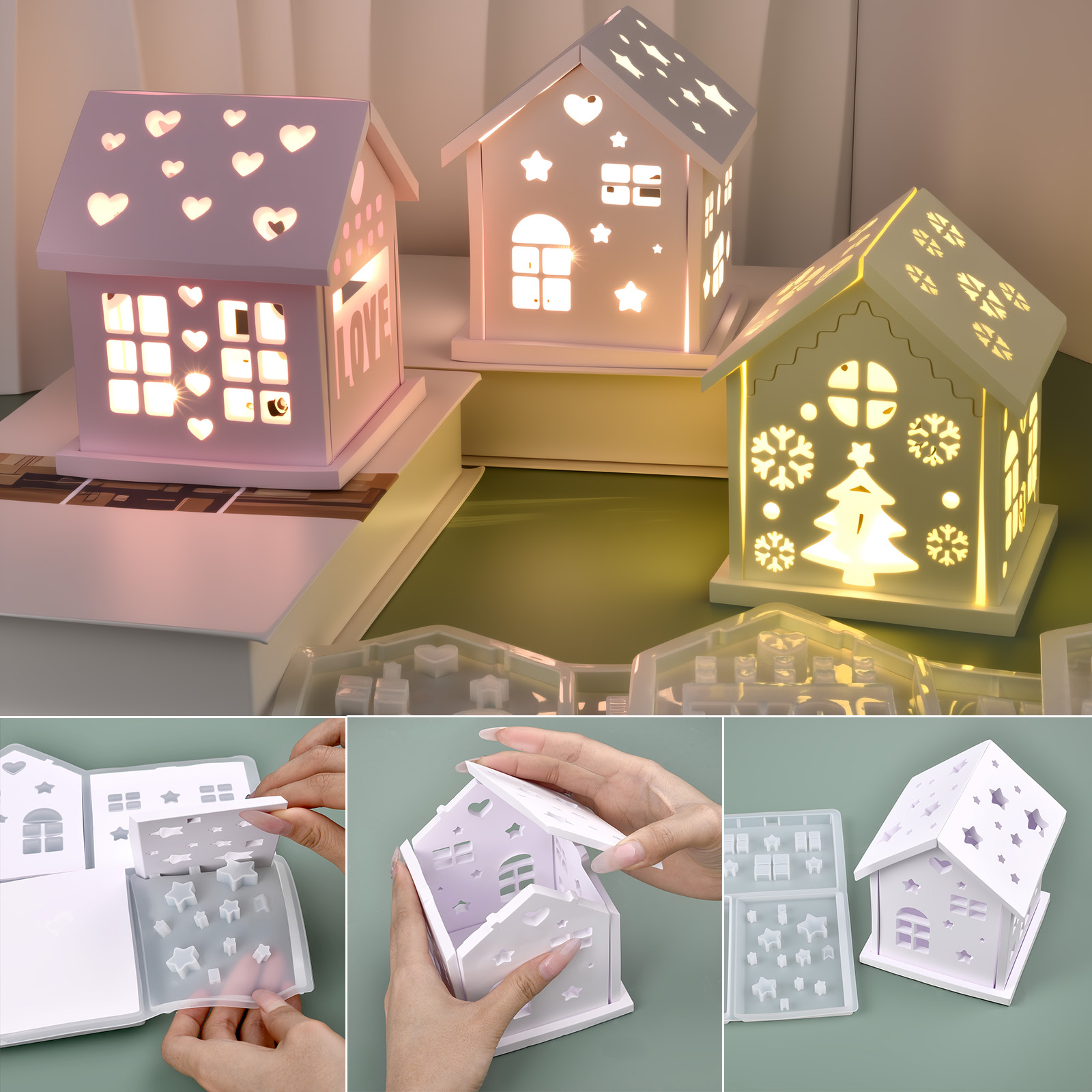 Candle Holder Supplies - Cetakan Silikon Rumah 3D DIY Pohon